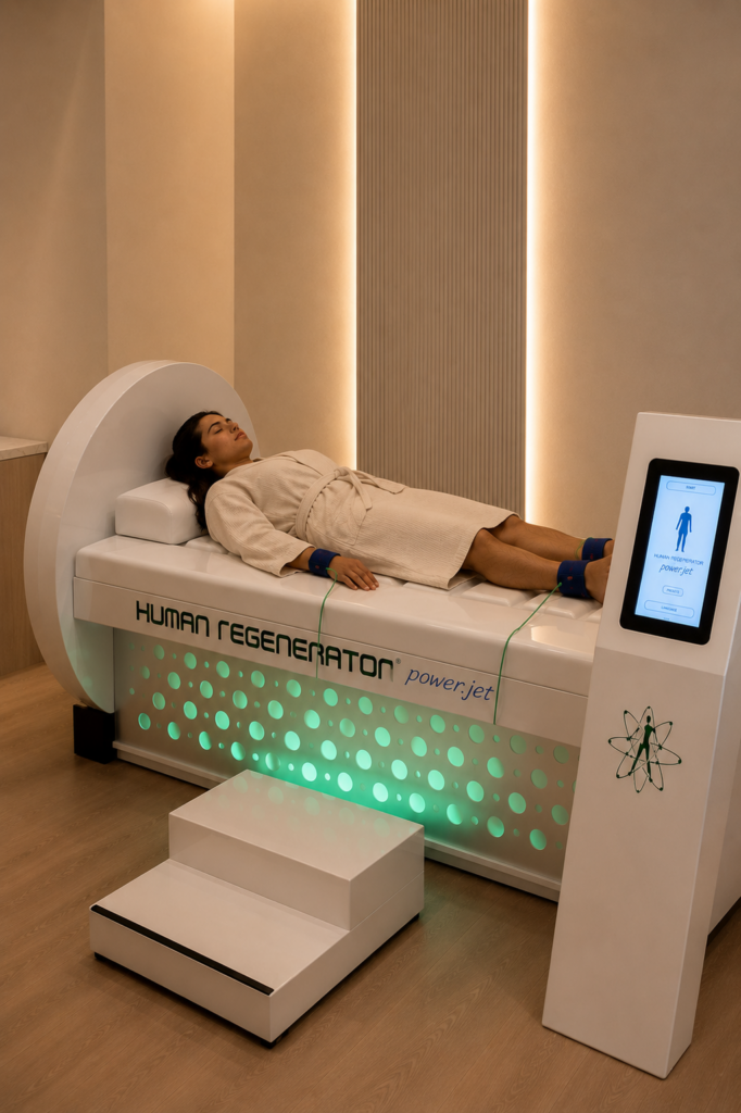 Patient getting human regenerator bed thearpy.